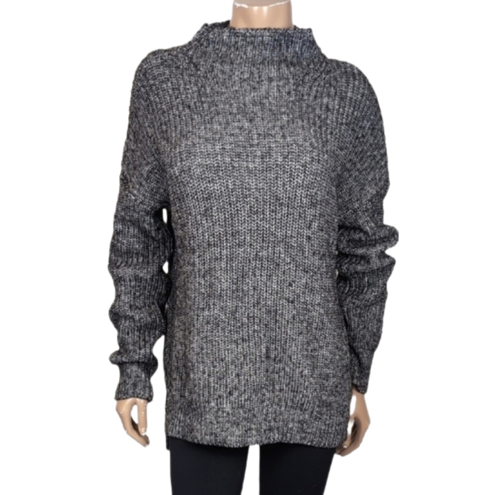 Rachel Zoe Turtleneck Sweater Womens Size Large Chunky Knit Black Gray Slouchy